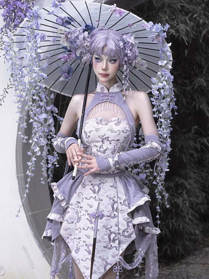 Dragon Pattern Buckle Halter Neck China Dress【s0000009042】