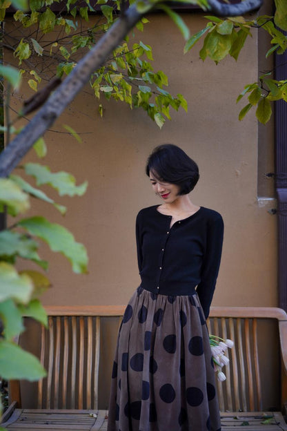 Birch brown polka dot velvet umbrella skirt