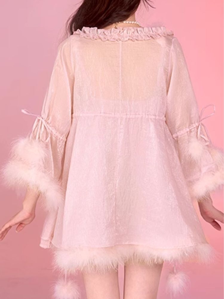 Sexy Pajamas Pink Halter Dress Robe Set【s0000006583】