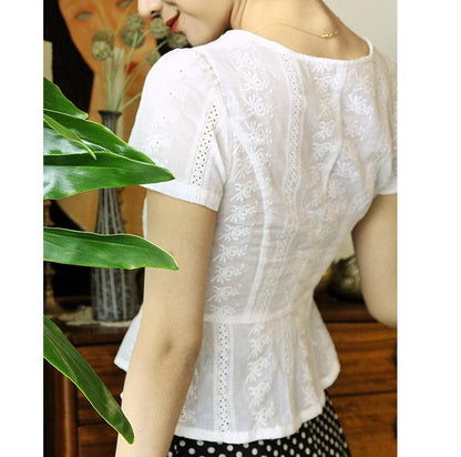 white embroidered classic blouse