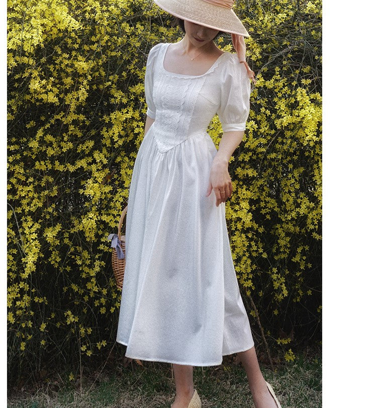 White thread embroidery vintage dress