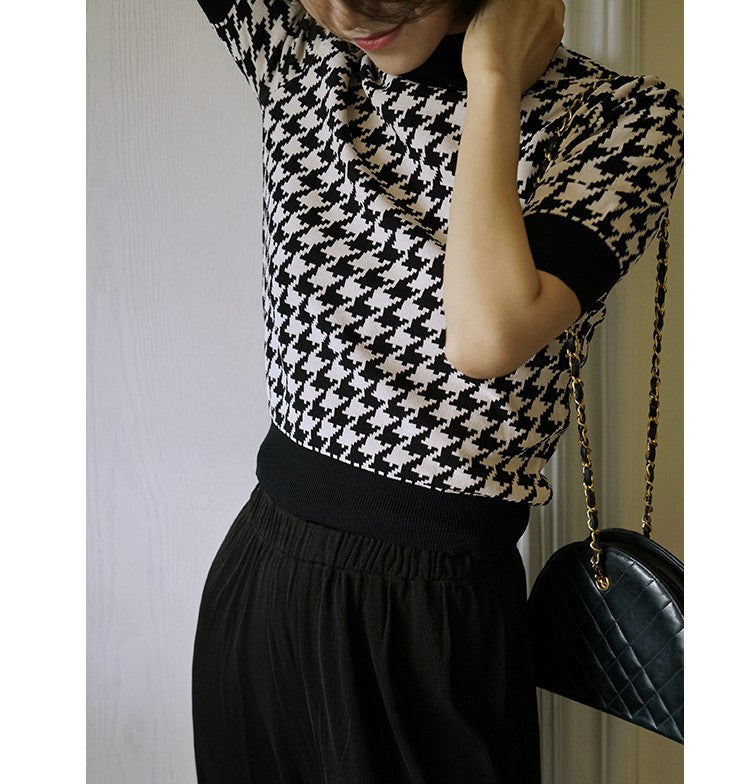 houndstooth vintage turtle knit