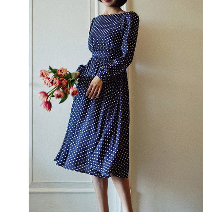 Lapis navy blue polka dot vintage dress