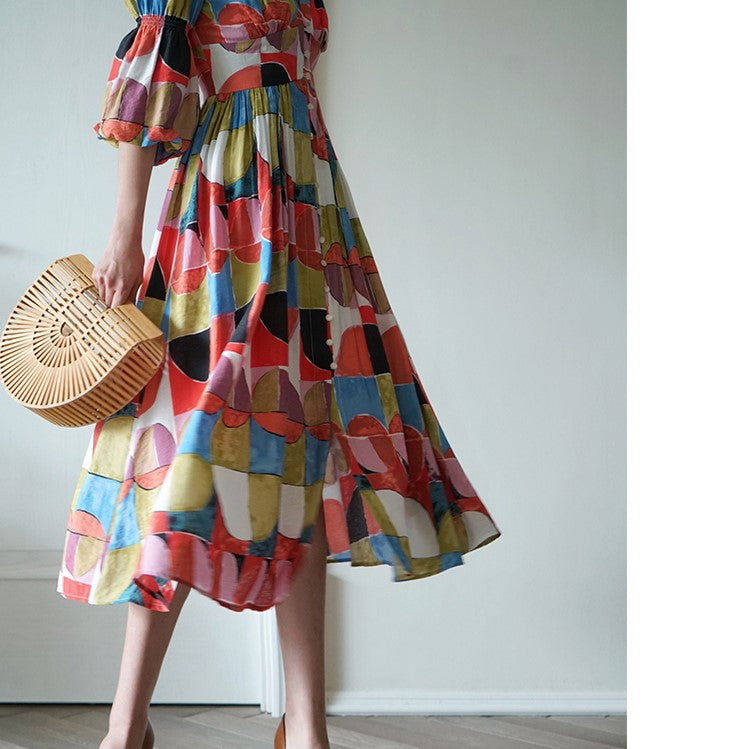 Geometric pattern oil painting dress