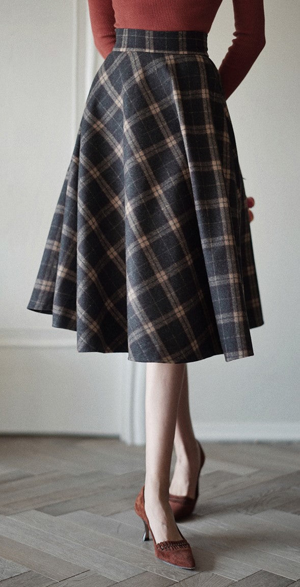 Western ladies plaid retro skirt