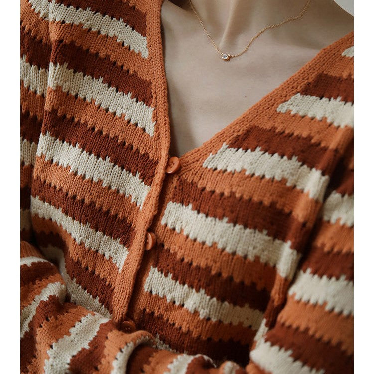 Orange-brown striped cardigan