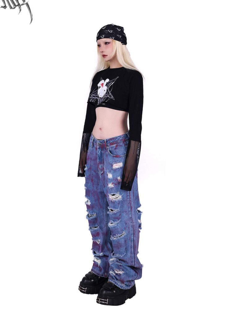 Rock Rabbit Stitching Mesh Tops Two-piece Set【s0000002020】