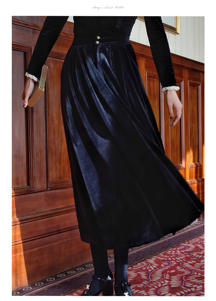 black lady velvet long skirt