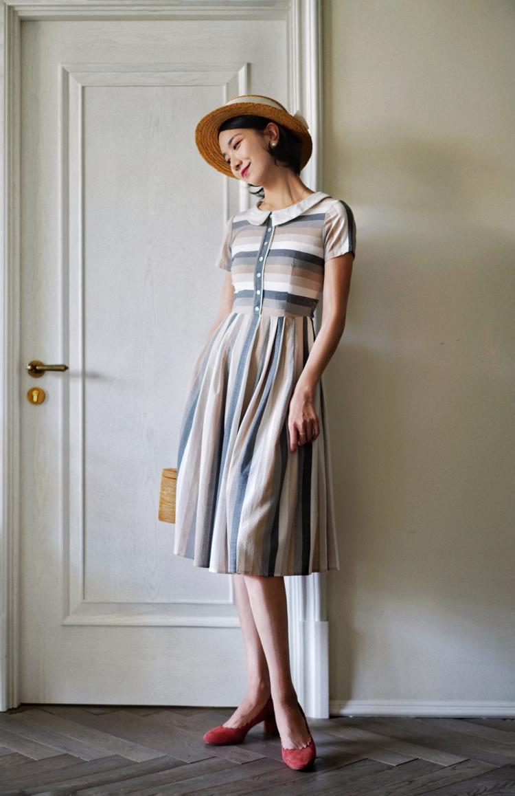 Literary Lady Vintage Striped Dress