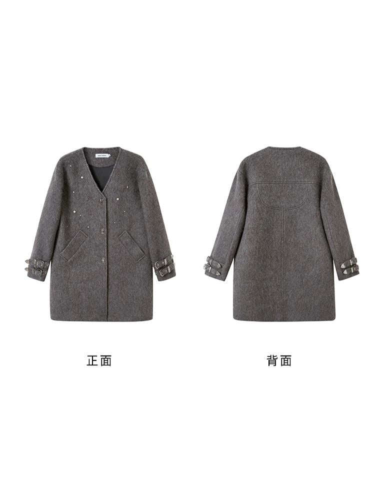 Rivets sheep wool tweed coat【s0000004889】