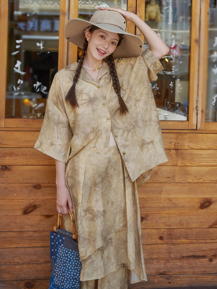 Jacquard Retro Chinese Style Loose Shirt & Pants Skirt Set Up【s0000002978】