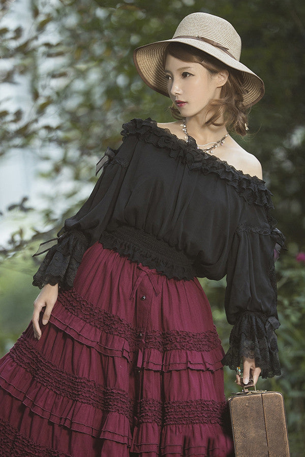 Boguta - Heidi Series - Classic Lace Puff Sleeves Blouse