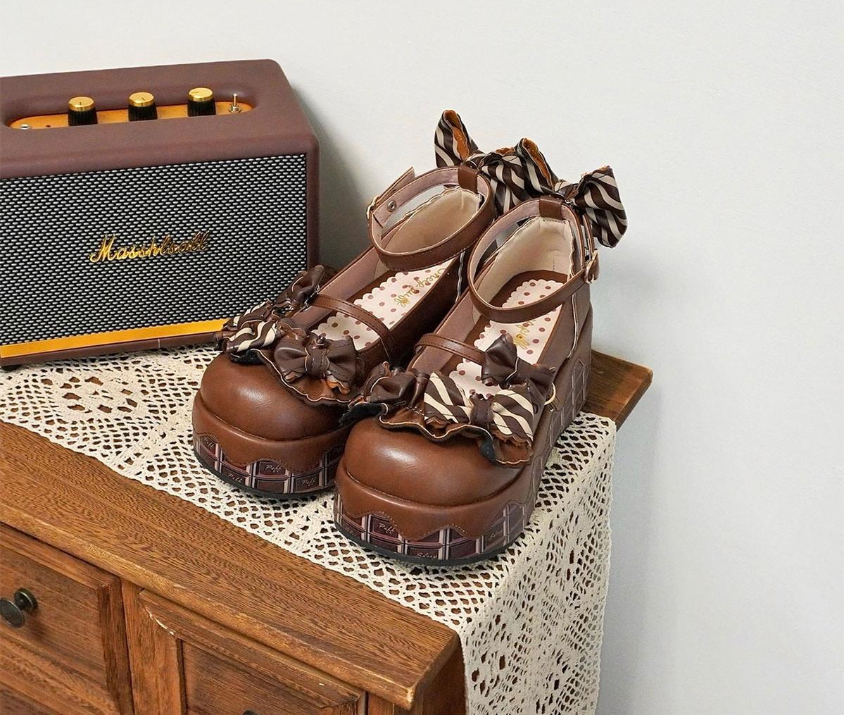 Sheep Puff - Chocolate Sponge Cake - Sweet Lolita Thick-Sole Shoes with Printed Platform