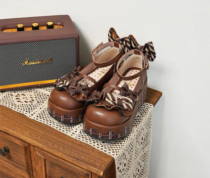 Sheep Puff - Chocolate Sponge Cake - Sweet Lolita Thick-Sole Shoes with Printed Platform