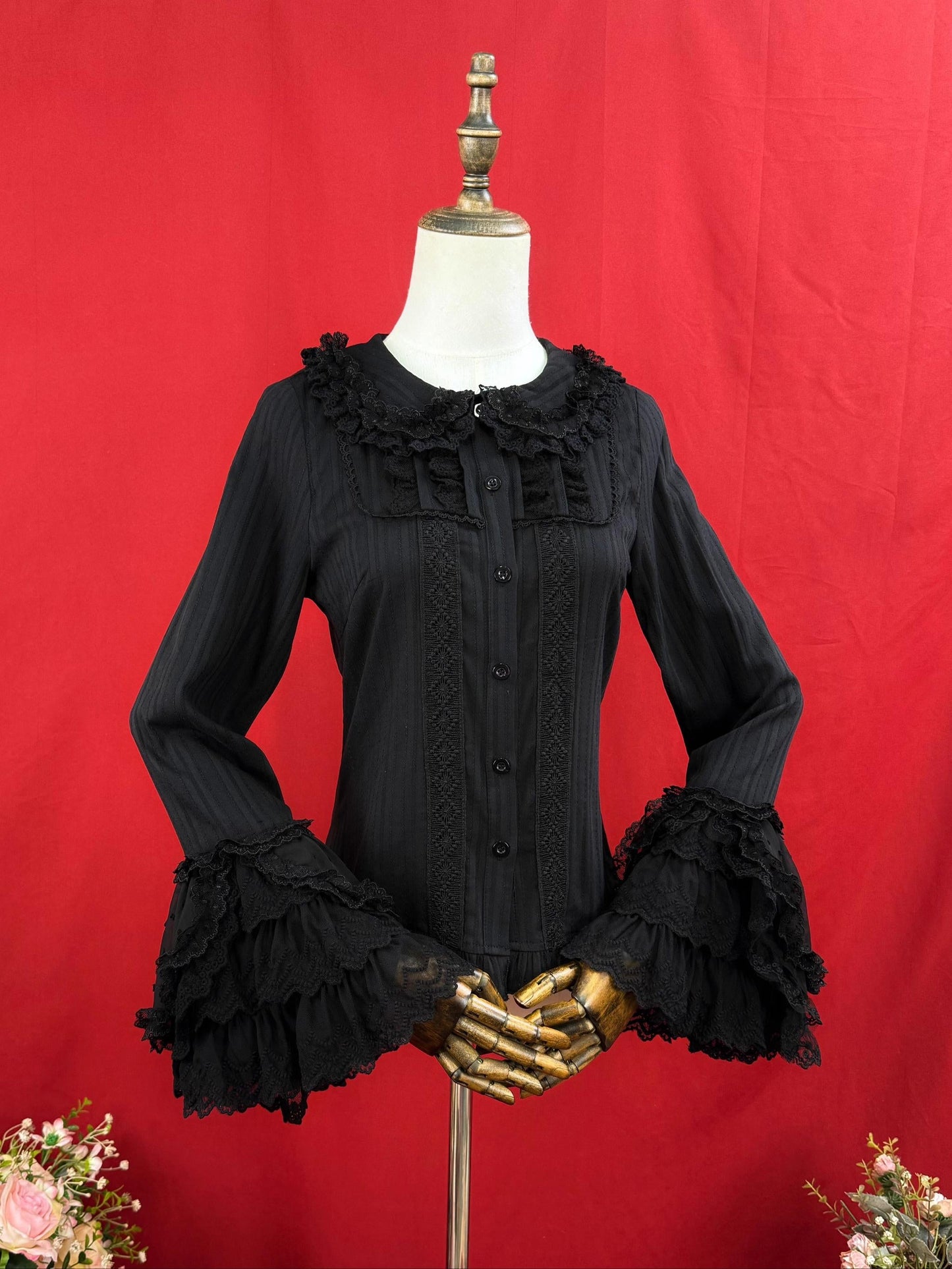 DMFS Lolita - Spiral Candy - Sweet Lolita Long Sleeve Cotton Shirt, Lace Accents