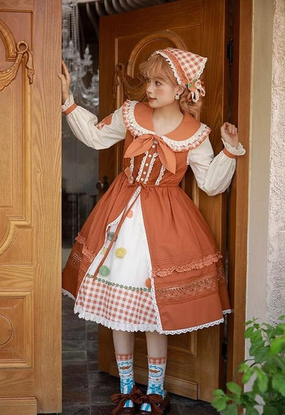 Mademoiselle Pearl - Persimmon - Autumn Persimmon Print Lolita OP JSK SK Dress