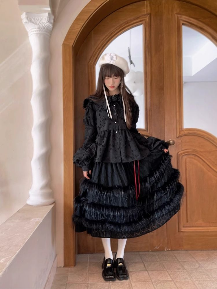 Loose Vintage Lace Bubble Long Sleeve Shirt【s0000004901】