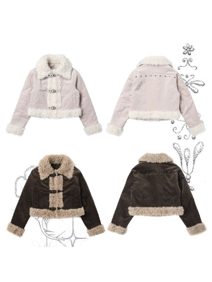 Corduroy fur patchwork jacket【s0000005742】