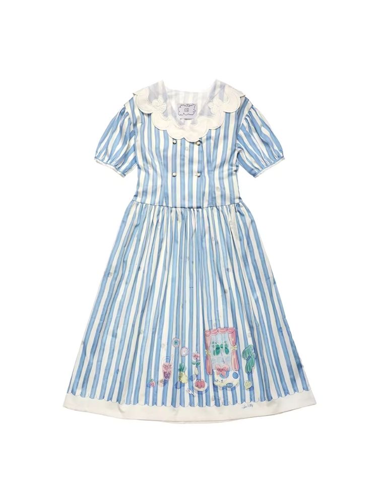 Genesis Blue and White Striped Dress【s0000006938】