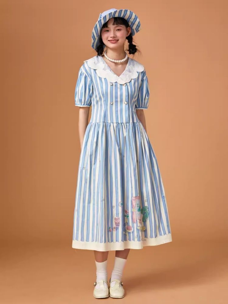 Genesis Blue and White Striped Dress【s0000006938】