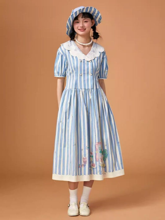 Genesis Blue and White Striped Dress【s0000006938】