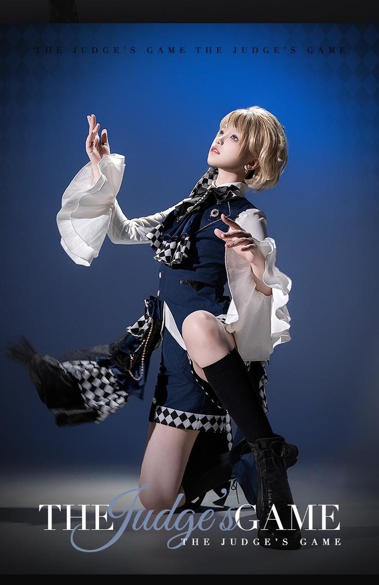 Forest Fluorescent Carps - The Judge's Game - Dark Blue Ouji Lolita Tailored Vest, Shorts Outfit