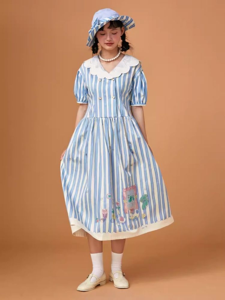 Genesis Blue and White Striped Dress【s0000006938】