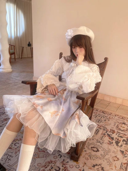 Loose Vintage Lace Bubble Long Sleeve Shirt【s0000004901】