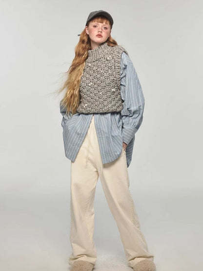 Turtleneck beaded sleeveless vest【s0000004157】