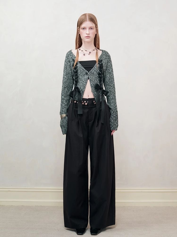 V-Neck Drawstring Knit Cardigan Jacket【s0000008182】