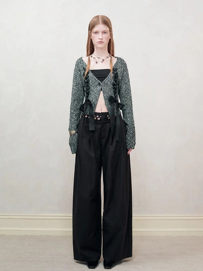 V-Neck Drawstring Knit Cardigan Jacket【s0000008182】