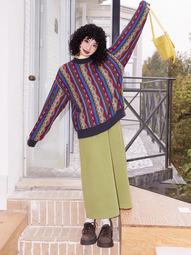 Vintage Jacquard Loose Sweater【s0000005133】