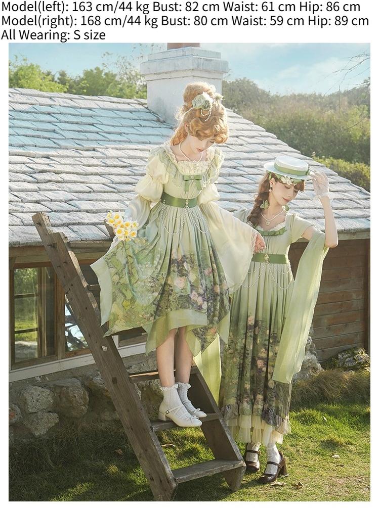 With PUJI - Blooming Rose - Chiffon Classic Lolita Dress Set Painting Styled OP & JSK