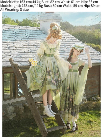 With PUJI - Blooming Rose - Chiffon Classic Lolita Dress Set Painting Styled OP & JSK