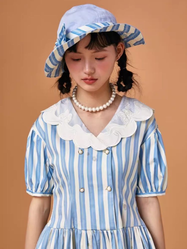 Genesis Blue and White Striped Dress【s0000006938】