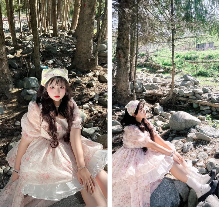 Rouroudream - Selkie - Plus Size Sweet Lolita OP Trailing Floral Princess Gown Dress