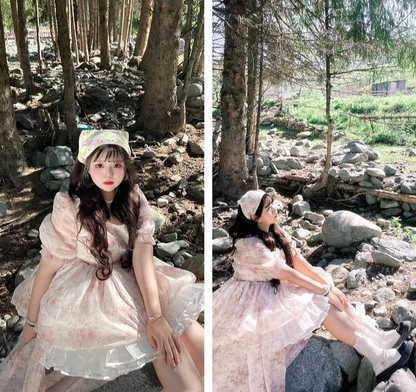 Rouroudream - Selkie - Plus Size Sweet Lolita OP Trailing Floral Princess Gown Dress