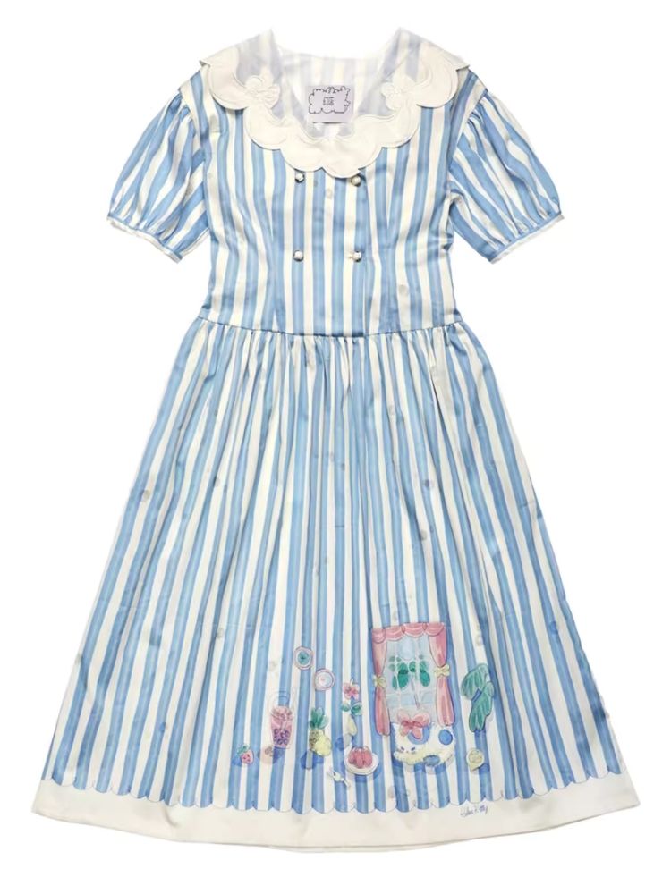 Genesis Blue and White Striped Dress【s0000006938】