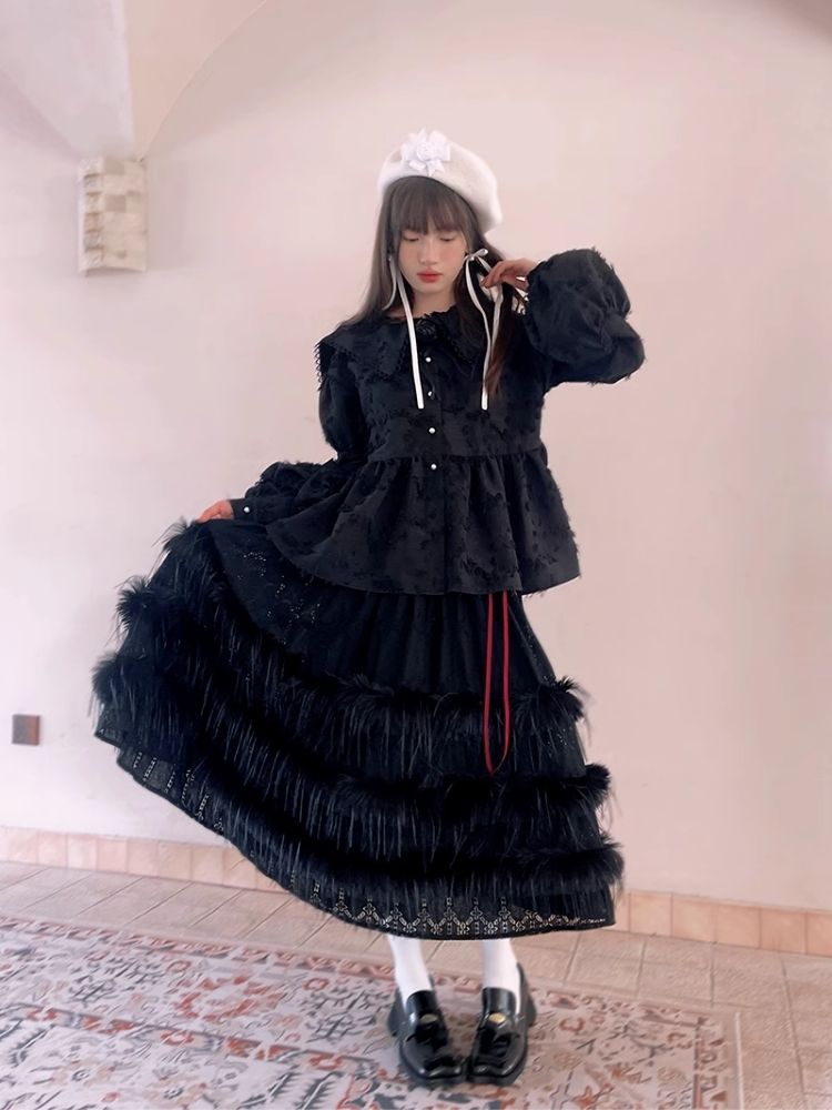 Loose Vintage Lace Bubble Long Sleeve Shirt【s0000004901】