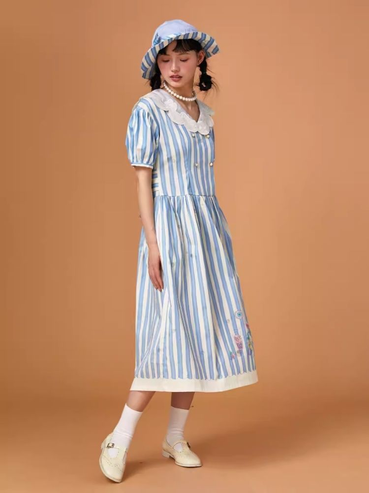 Genesis Blue and White Striped Dress【s0000006938】