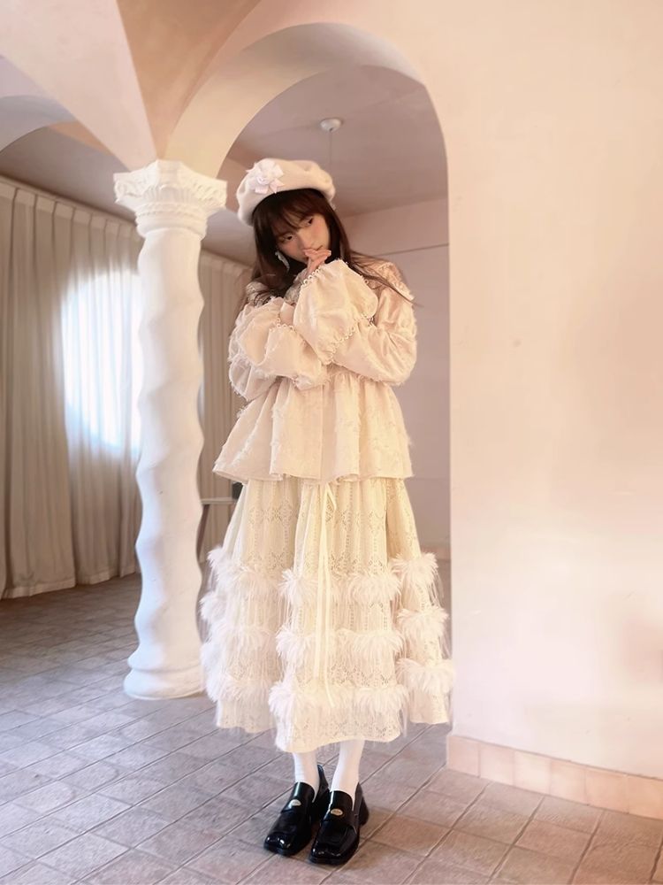 Loose Vintage Lace Bubble Long Sleeve Shirt【s0000004901】