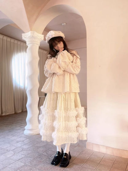 Loose Vintage Lace Bubble Long Sleeve Shirt【s0000004901】