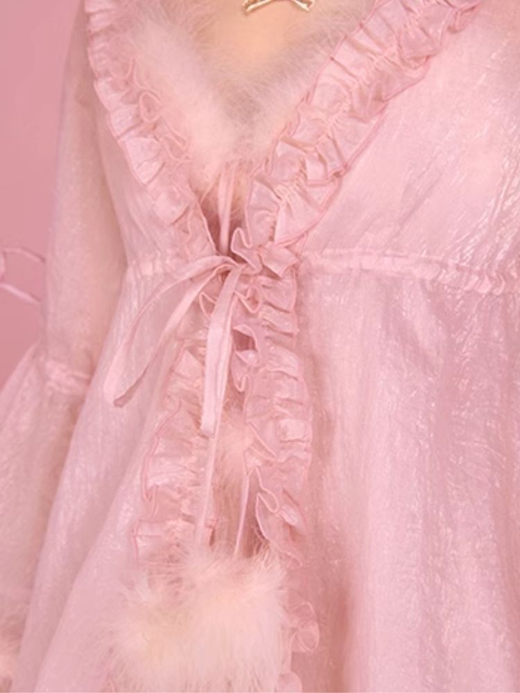 Sexy Pajamas Pink Halter Dress Robe Set【s0000006583】