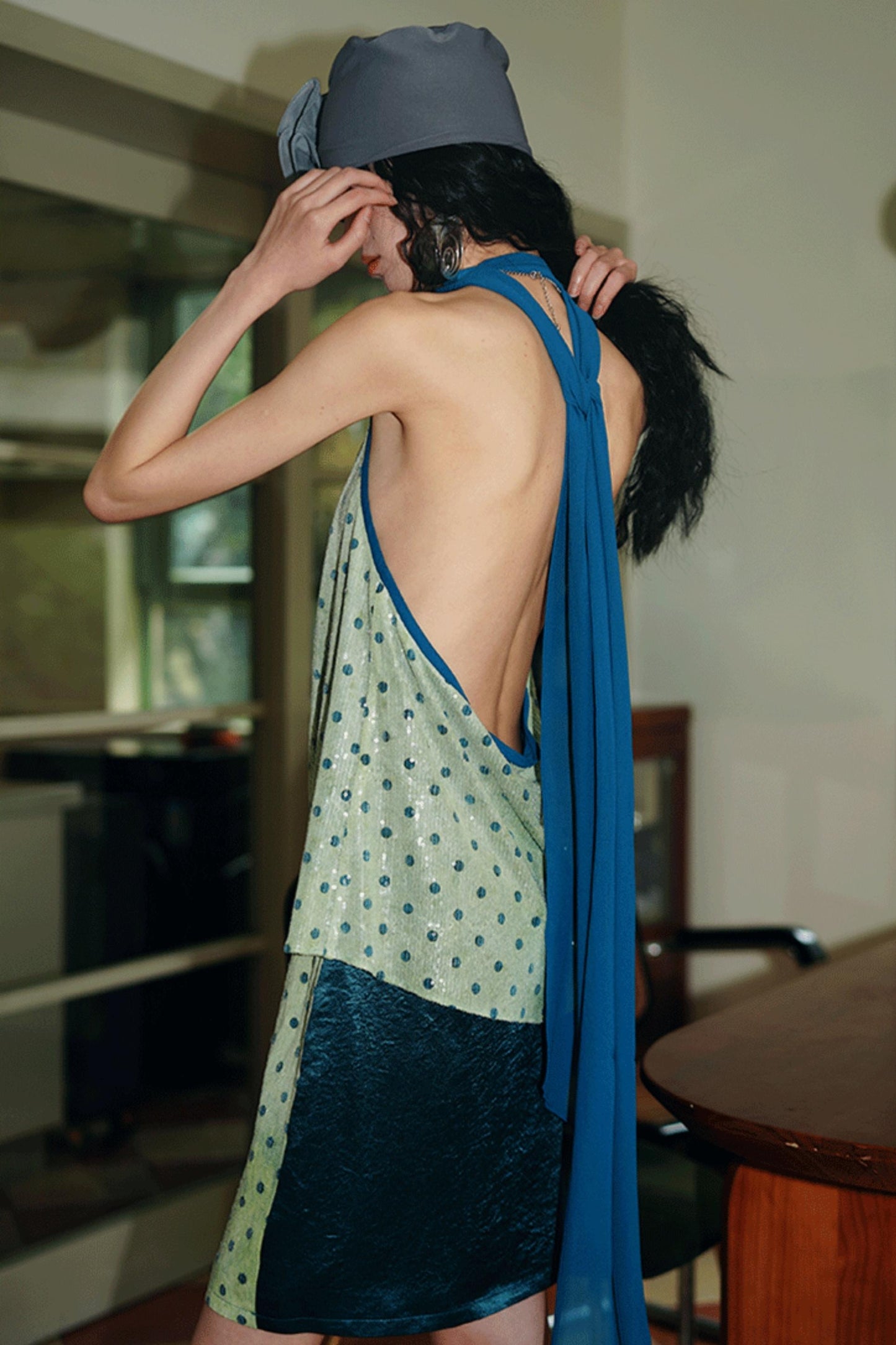 Sequin Dot Backless Resort Skirt Set-Up