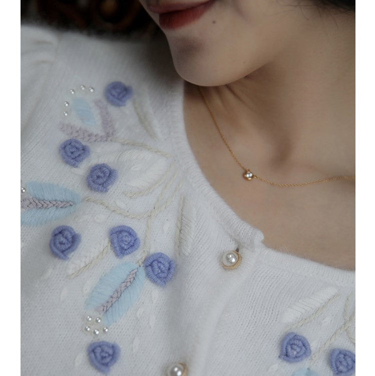 blue flower embroidery knit cardigan