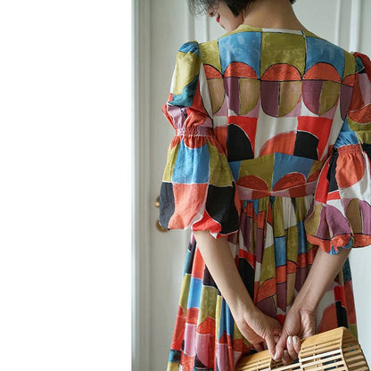 Geometric pattern oil painting dress