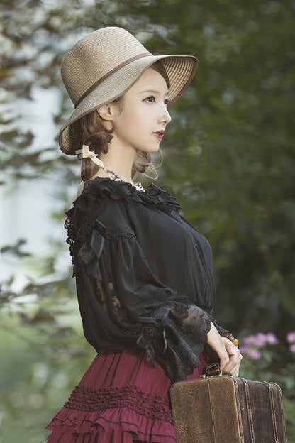 Boguta - Heidi Series - Classic Lace Puff Sleeves Blouse