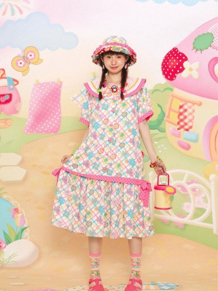 Flower Print Short-sleeved Summer Dress【s0000003092】