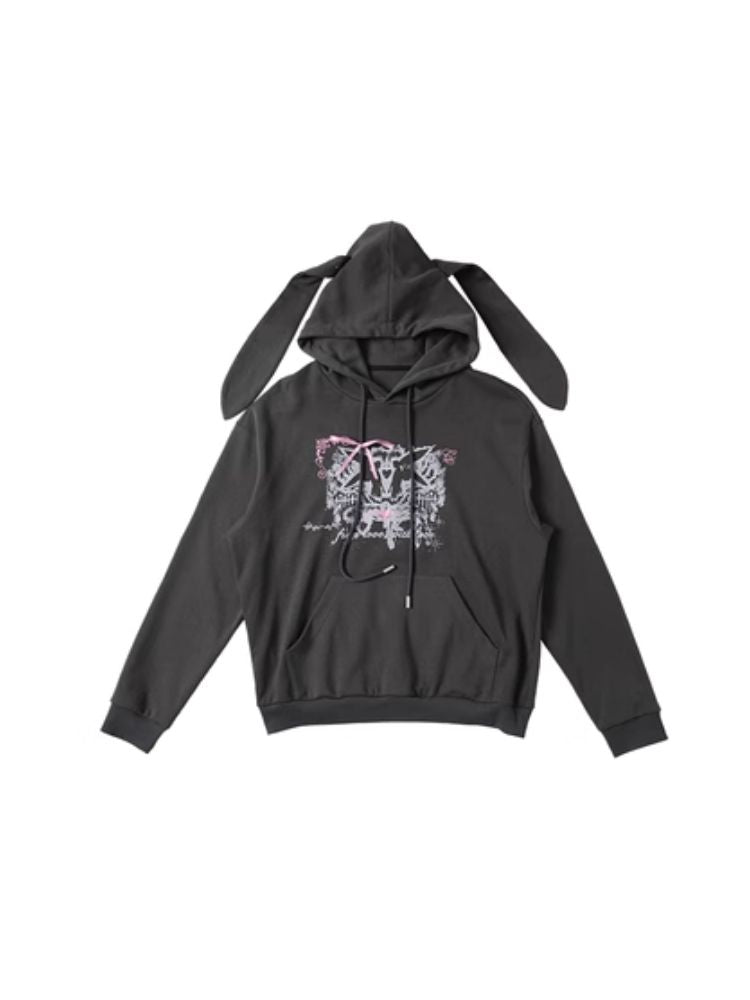 Rabbit Ears Hooded Printed Sweatshirt【s0000005747】