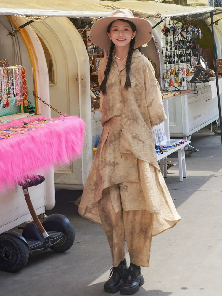 Jacquard Retro Chinese Style Loose Shirt & Pants Skirt Set Up【s0000002978】